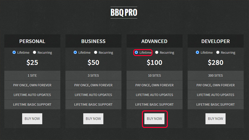 BBQ Pro コースの選択方法
