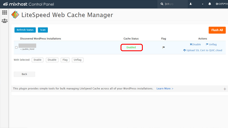 LiteSpeed Web Cache Manager 有効化